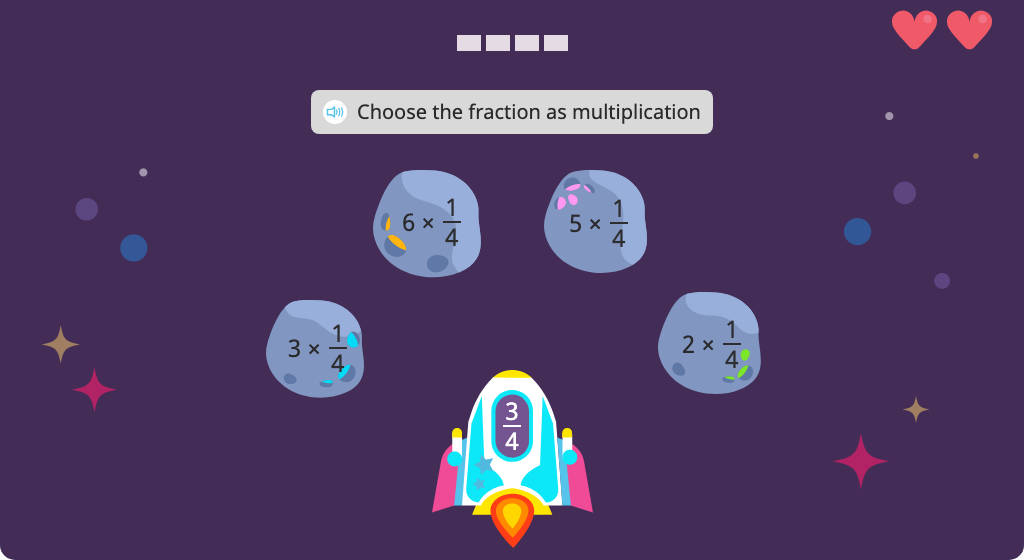 Identify multiplication of a unit fraction by a whole number that matches a given fraction