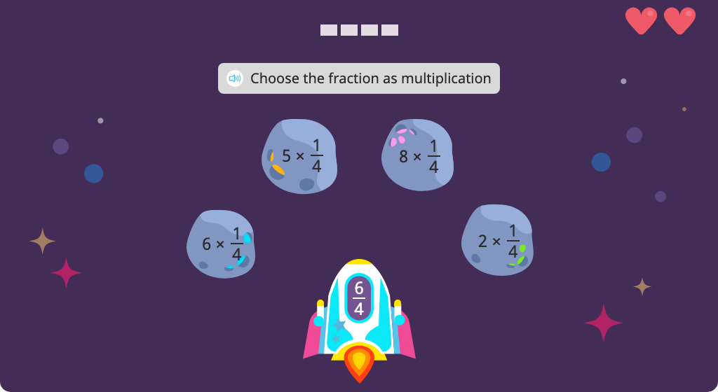 Identify multiplication of a unit fraction by a whole number that matches a given fraction