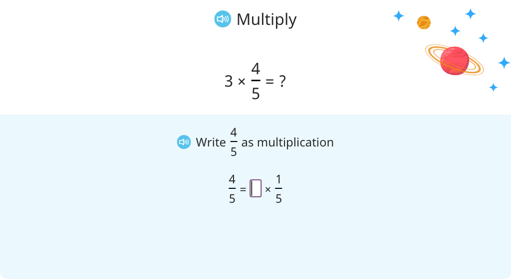 Multiply a whole number by a fraction by splitting it into a multiple of a unit fraction