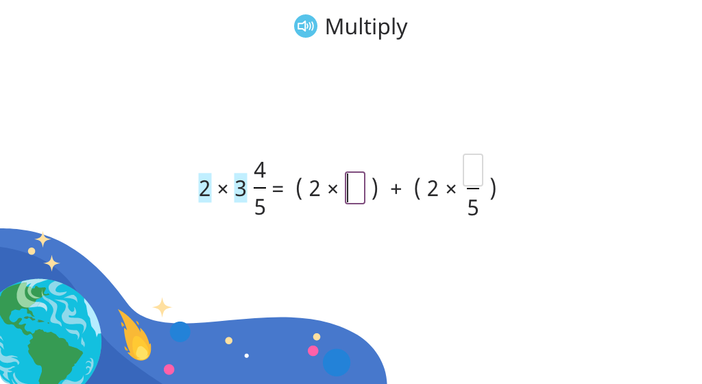 Multiply a whole number by a mixed number and rename without a fraction greater than 1