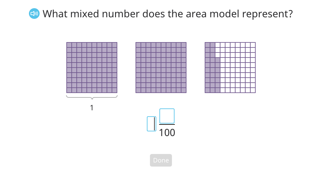 Label a mixed number on an area model using fraction and decimal form