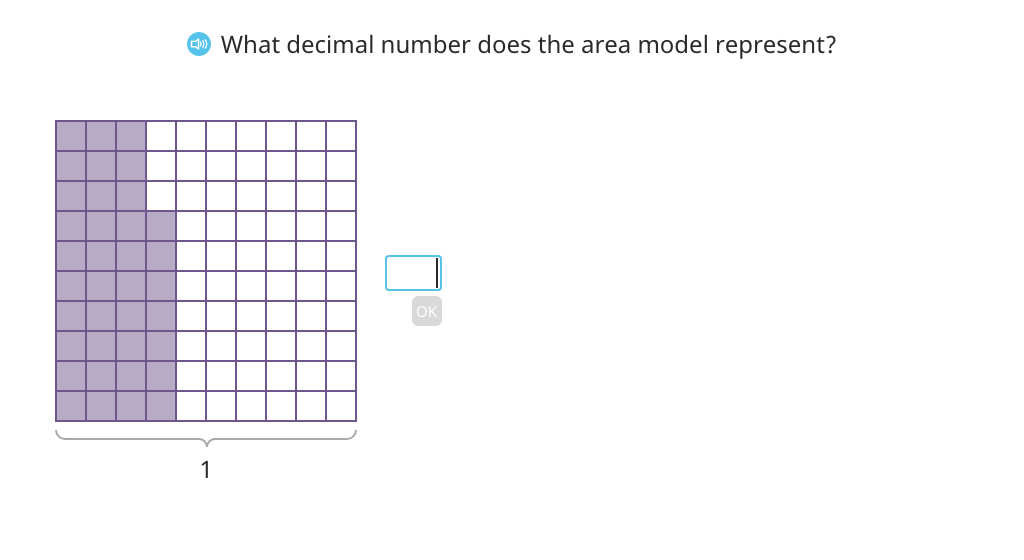 Use <, =, and > to compare decimal numbers based on an area model