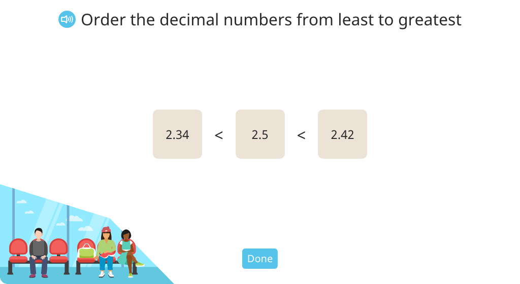 Order decimal numbers in a double inequality statement