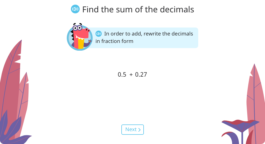 Rewrite decimals in fraction form and find an equivalent fraction to add