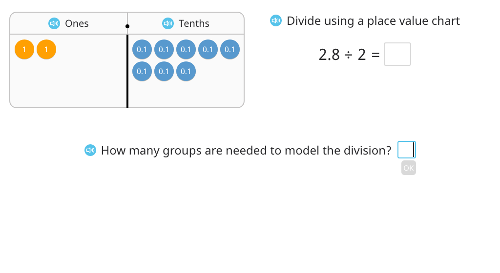 Divide a decimal number by a single-digit number based on a model