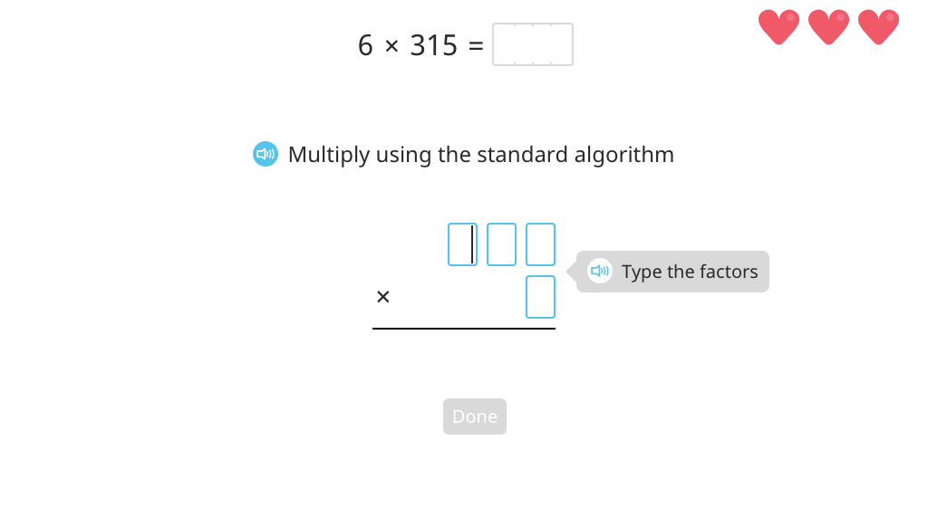 Multiply using the standard algorithm (1-digit by 4-digit)
