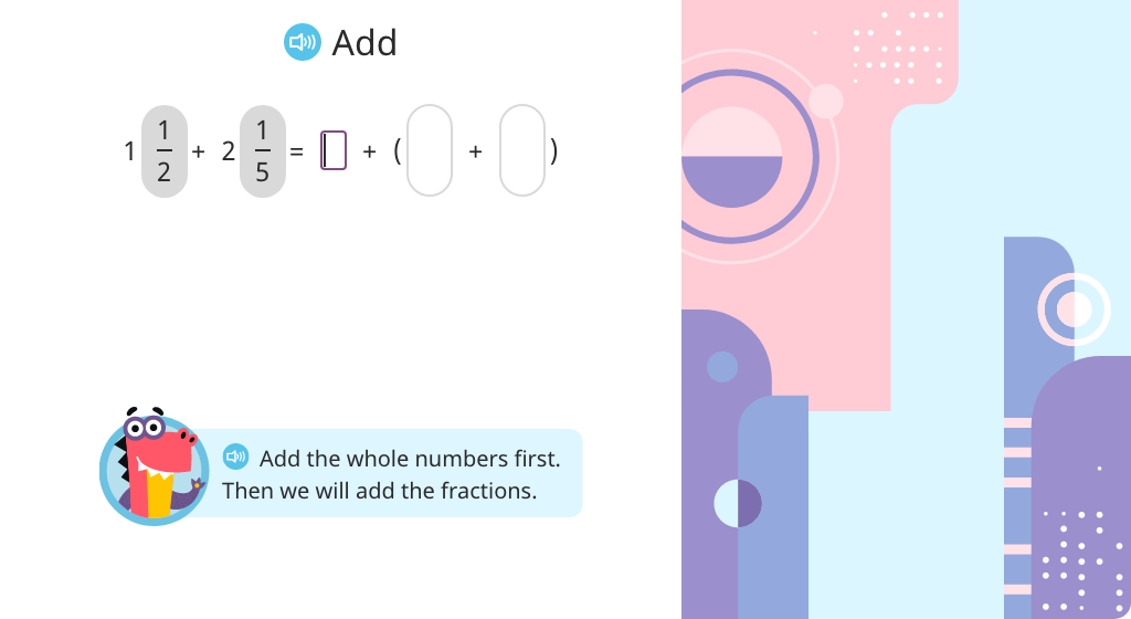 Add mixed numbers with unlike denominators (Level 1)