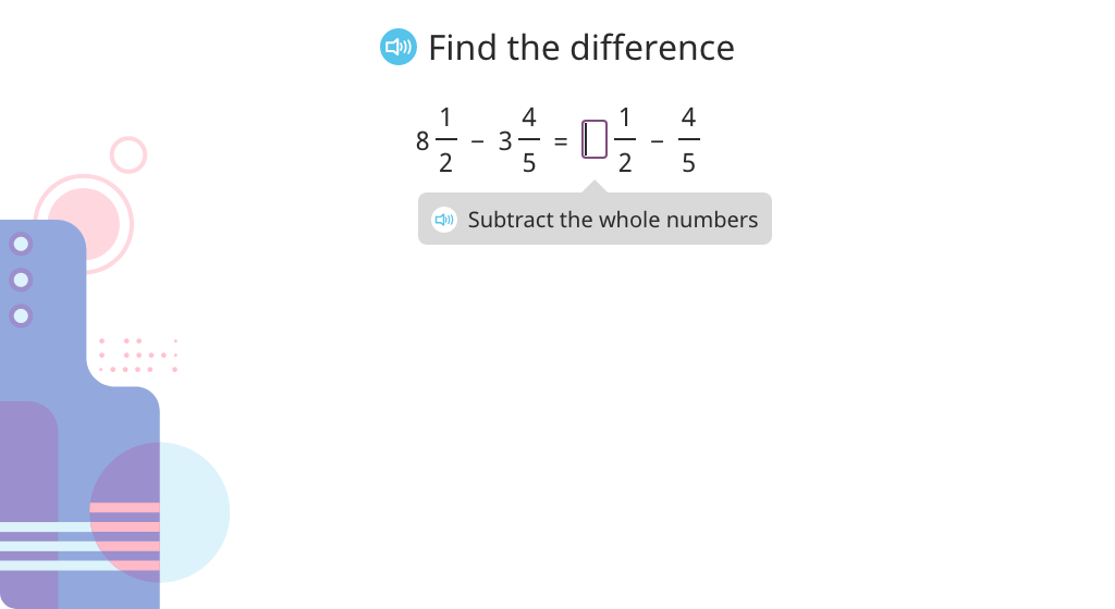Subtract mixed numbers with unlike denominators (Level 2)