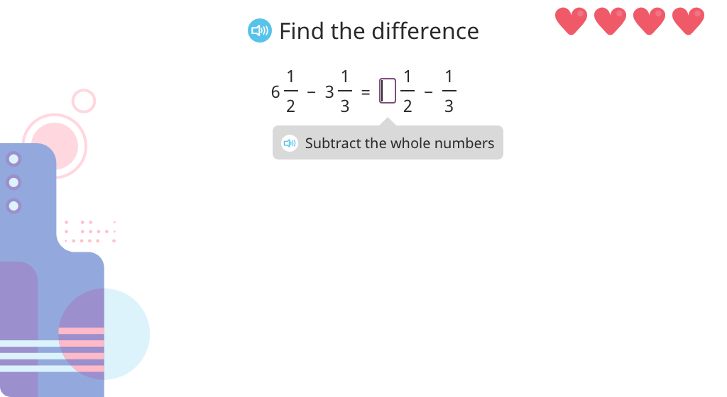 Subtract mixed numbers with unlike denominators (Level 3)