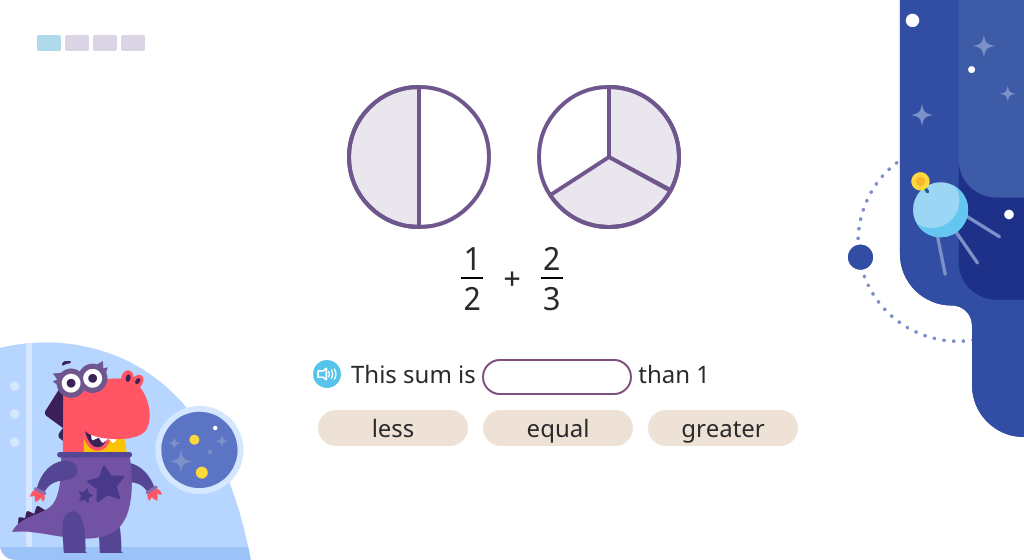 Compare fractions with unlike denominators to 1/2 to estimate the sum
