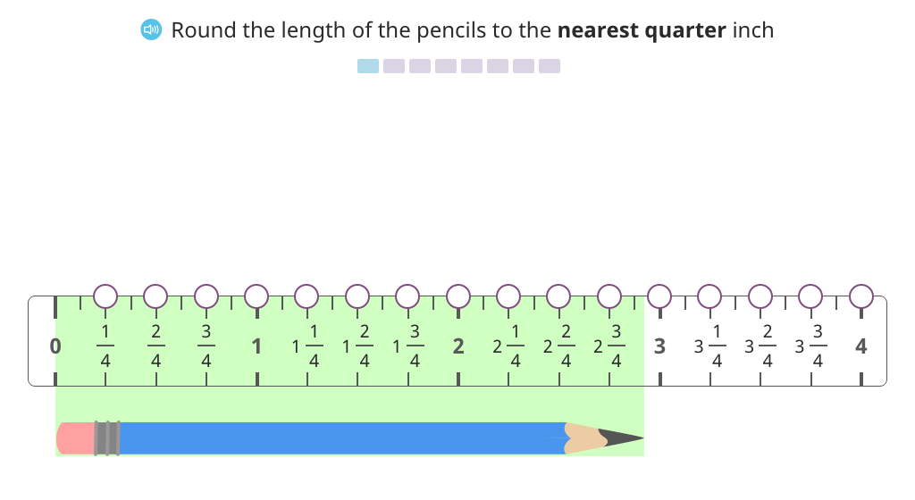 Round to the nearest quarter inch on a ruler to create a line plot and analyze the data