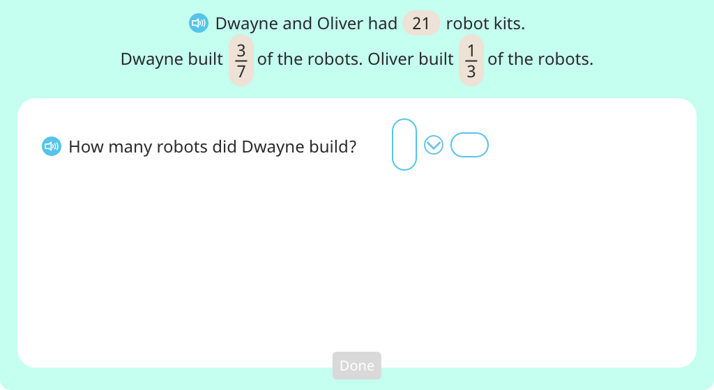Solve a word problem by multiplying a whole number by a fraction (Level 1)
