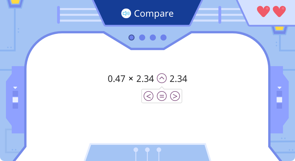Compare a product to one of its factors in expressions with decimal numbers (Level 3)