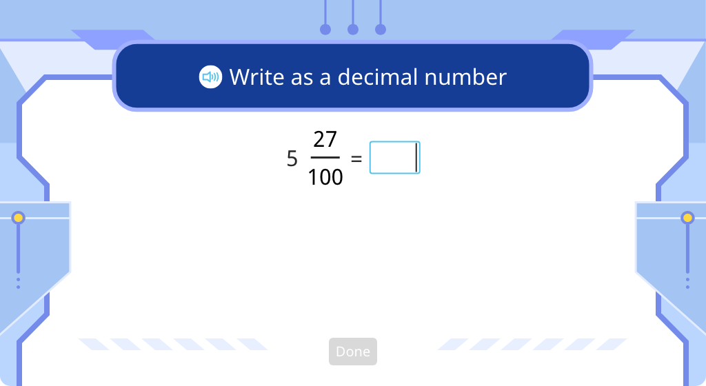 Convert mixed numbers to decimals (Level 1)