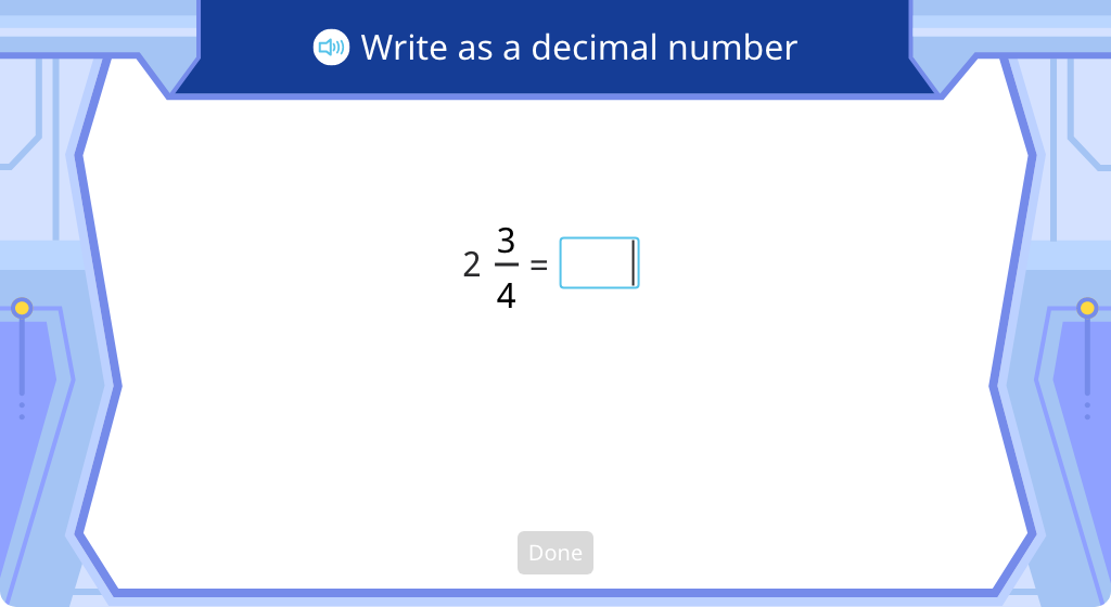 Convert mixed numbers to decimals (Level 2)
