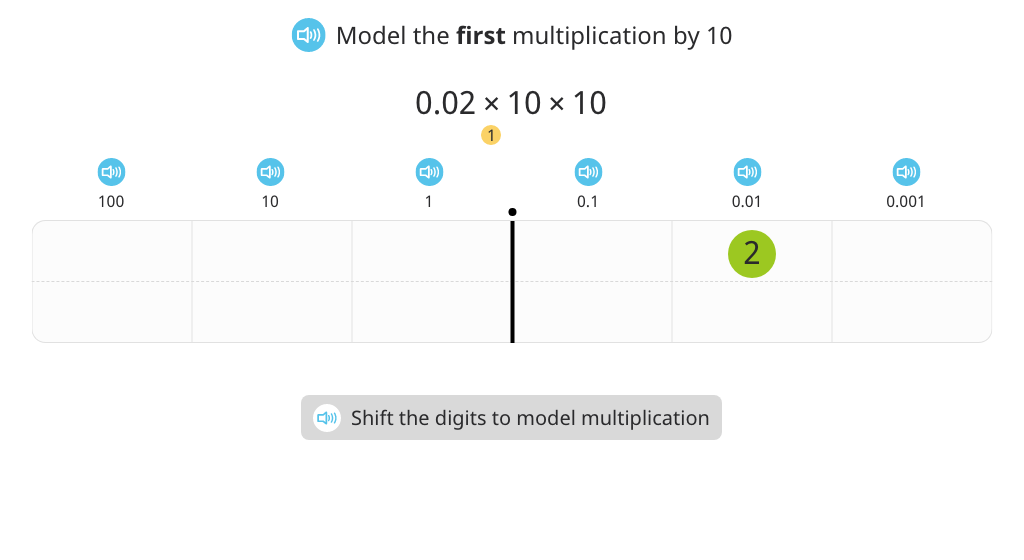 Multiply a decimal number by 100 with and without a place value chart
