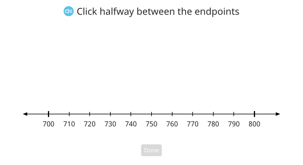 Determine the halfway point between hundreds on a number line (Level 2)