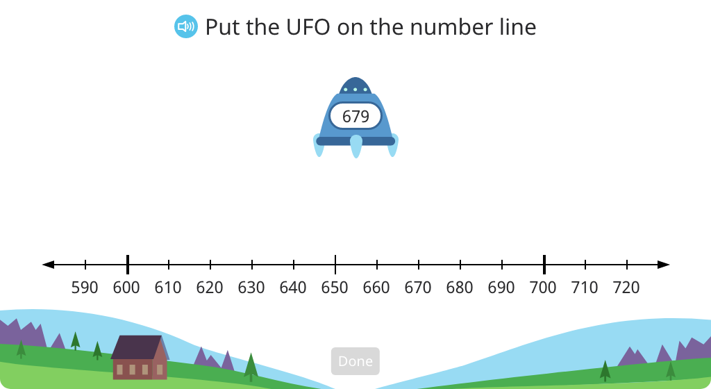 Determine whether a given number is greater or less than the halfway point between hundreds on a number line
