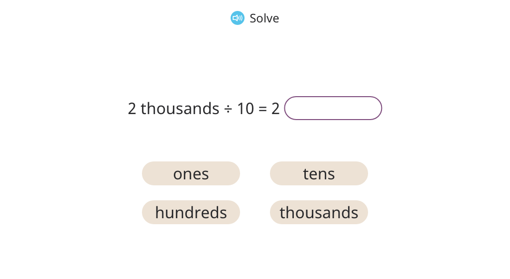 Solve division by 10 in unit form and number form and model on a place value chart