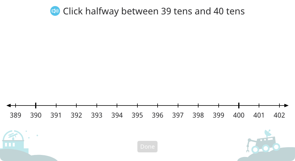 Determine the midway point between two multi-digit numbers using a number line