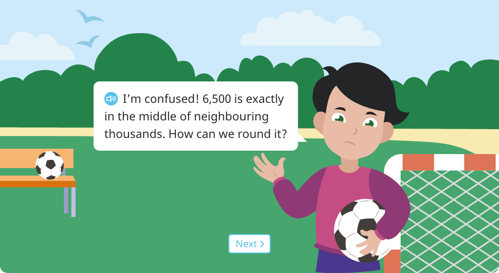 Learn the rule for rounding numbers that are exactly in the middle of two thousands