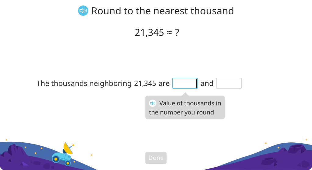 Determine the round numbers nearest a given multi-digit number and whether that number rounds up or down using a number line (Part 2)