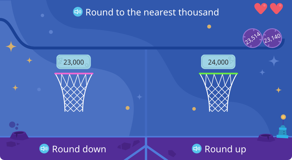 Determine whether a multi-digit number rounds up or down to a given place value (Part 1)