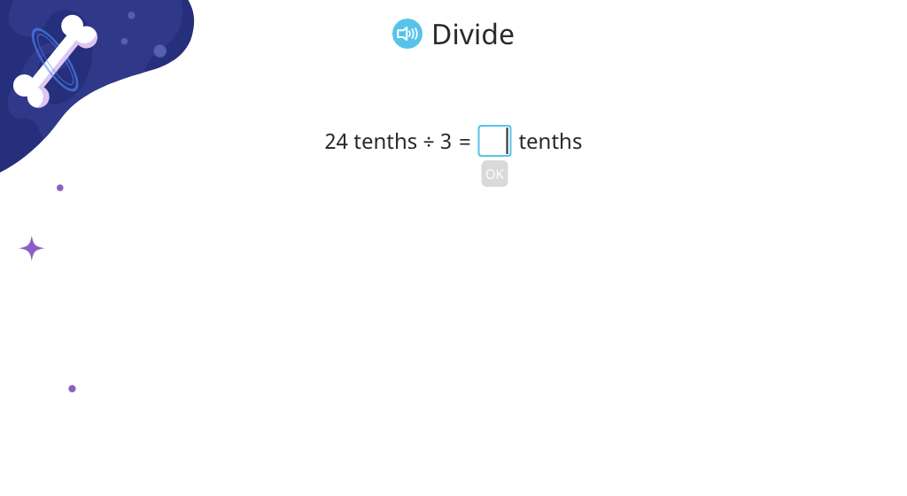 Divide a decimal by a whole number (with and without using unit form)
