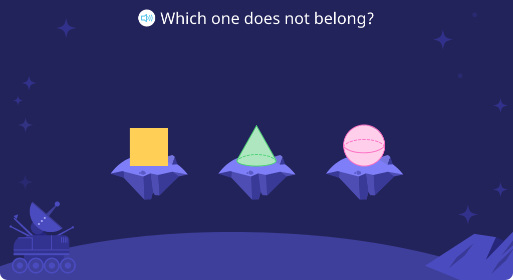 Identify which shape in a set of three is not like the others