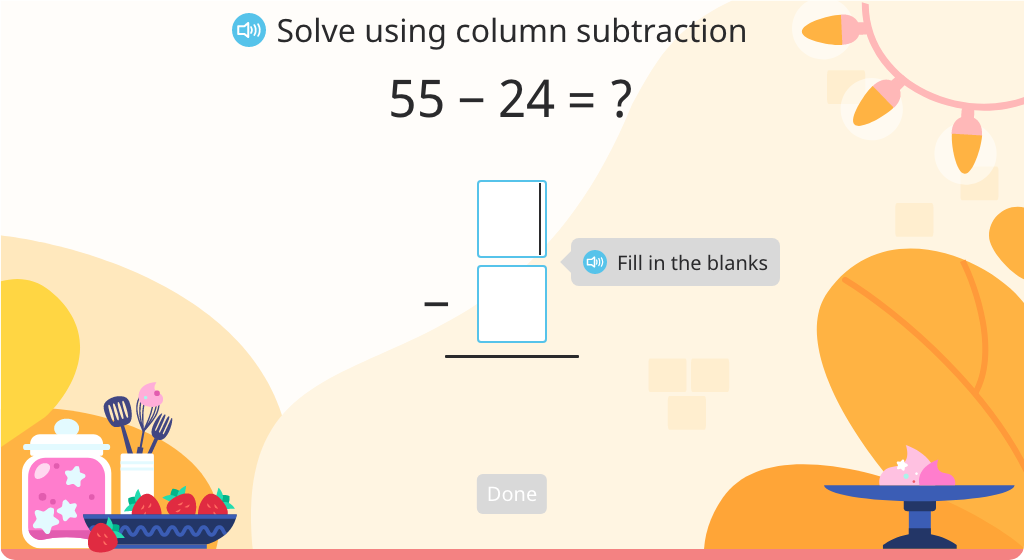 Subtract 2-digit numbers using the standard algorithm with regrouping