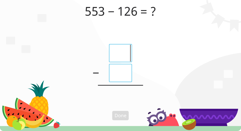 Subtract 3-digit numbers using the standard algorithm with regrouping (Level 1)