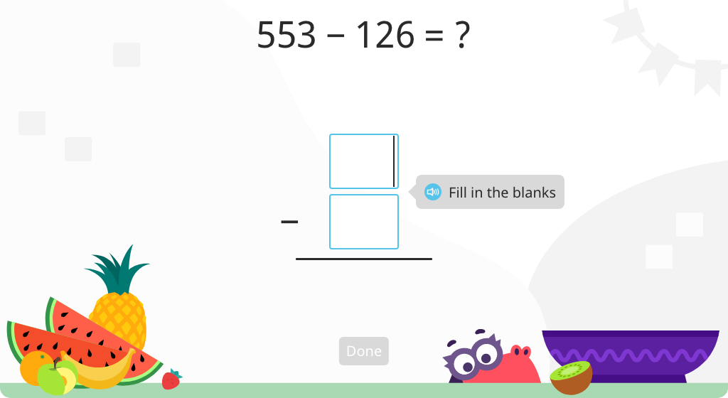 Subtract 3-digit numbers using the standard algorithm with regrouping (Level 1)