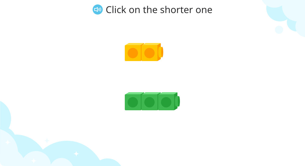 Identify the longer or shorter of two linking cube sticks (aligned and unaligned)