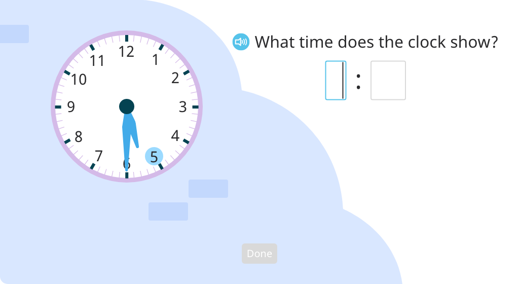 Identify time to the half hour on a digital and analog clock