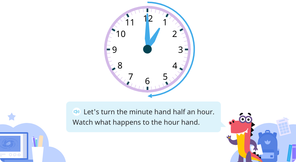Tell time to the half hour and write time to the hour