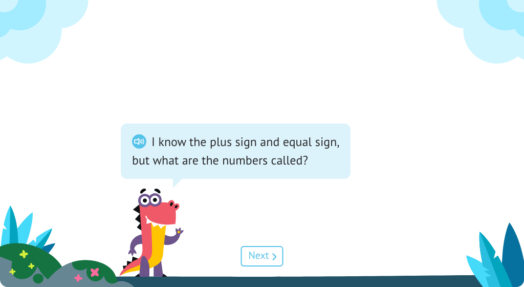 Identify addends and sum in an equation