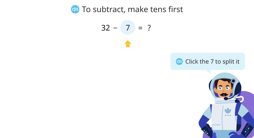 Use number bonds to subtract a 1-digit number from a 2-digit number, crossing a ten