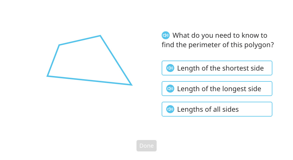 Measure and add to find the perimeter of a polygon