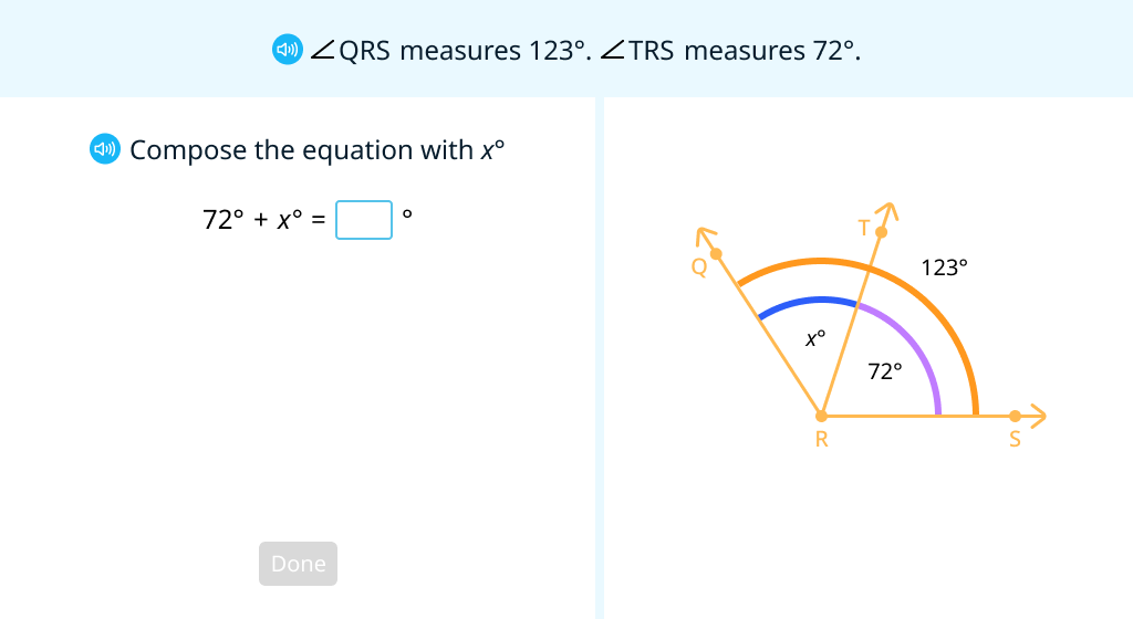 Use equations to solve 2-step angle measure problems