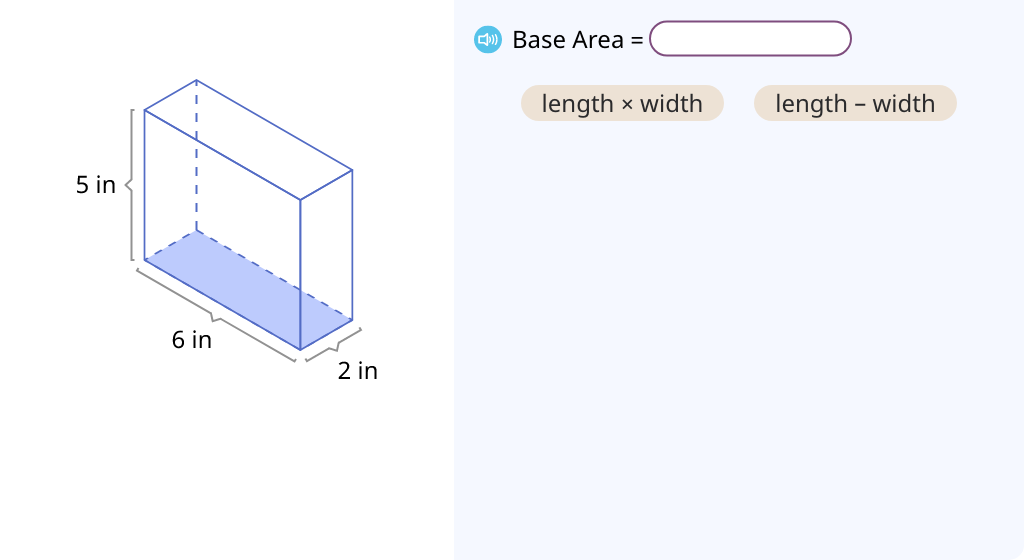 Find the volume of a prism by multiplying the base area by the height (Level 1)