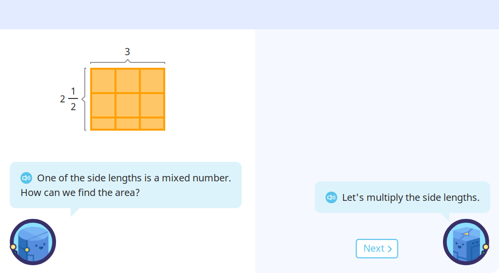 Find the area of rectangles with whole-number and mixed-number side lengths (Level 1)