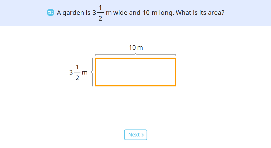 Solve word problems involving the area of rectangles with a mixed-number side length (Level 1)